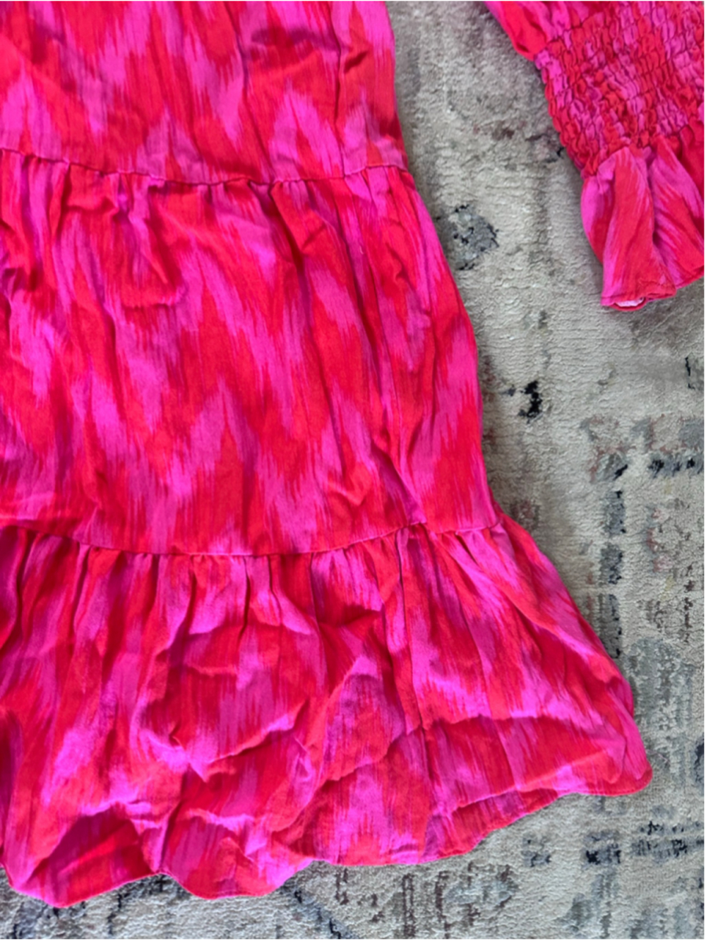 Women's Pomander Place Mini Dress XL Pink Red Tiered Long Sleeve - Picture 6 of 7